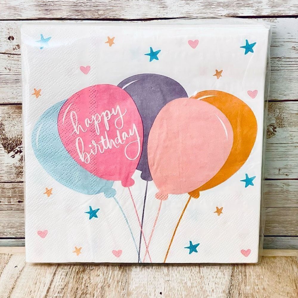 NWT Dayna Lu White Happy Birthday 
Colorful Balloons 40 Pack 3 Ply Paper Napkins